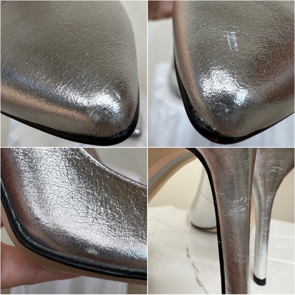 Sam Edelman Genuine Leather Metallic Silver High Heel Pump Style Hazel - Picture 16 of 17